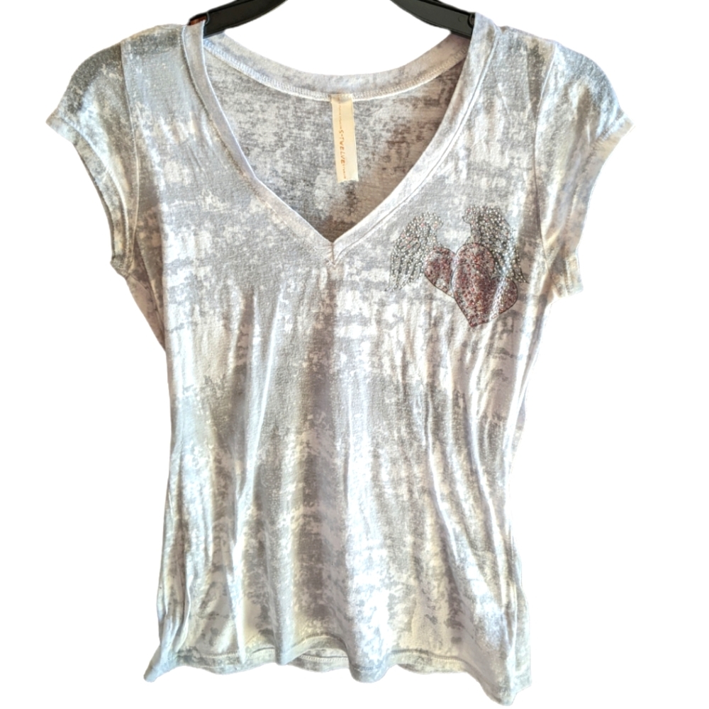 S-Twelve sparkle hearts with wings women's large t-shirt